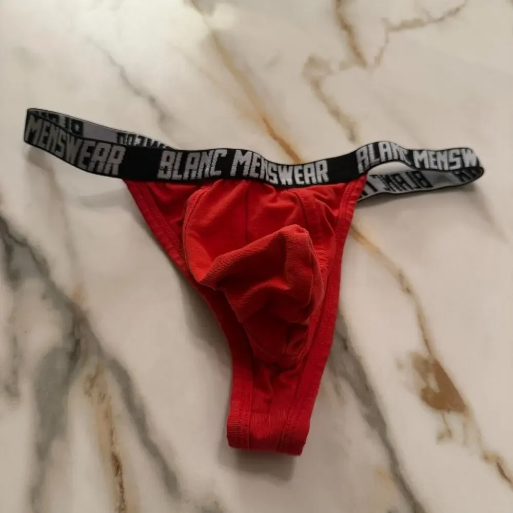 NEW Blanc Menswear Cotton BL4312 Contour G-String Thong Color Red Size Medium